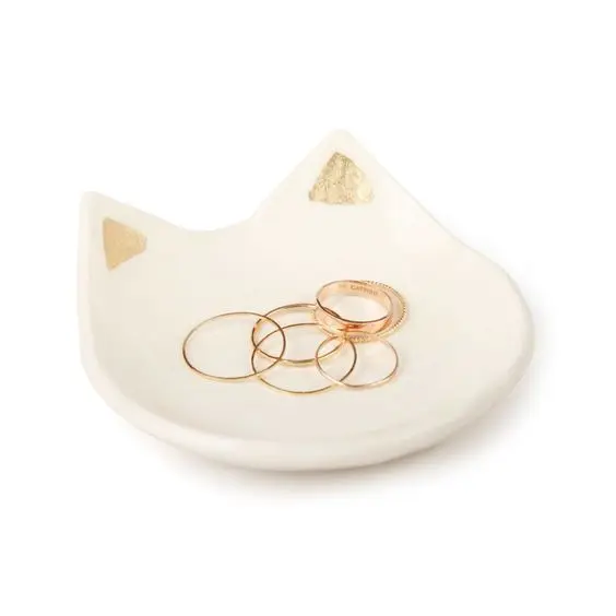 Best Selling Cute Cat Wedding Accessory Gift Ceramic Trinket Tray Jewelry Dish Ring Holder
