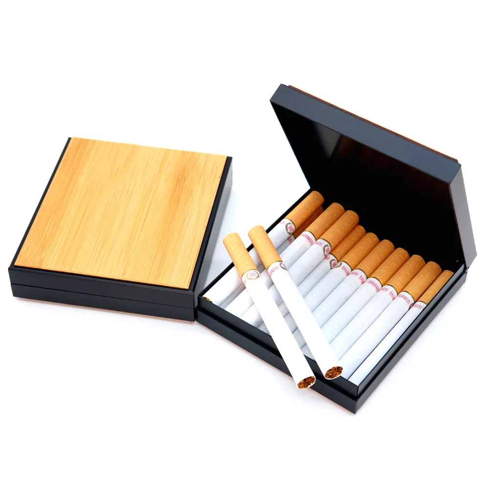 
Factory wholesale New fashion wooden cigarette box holder 20pcs cigarettes square aluminium wood cigarette case 