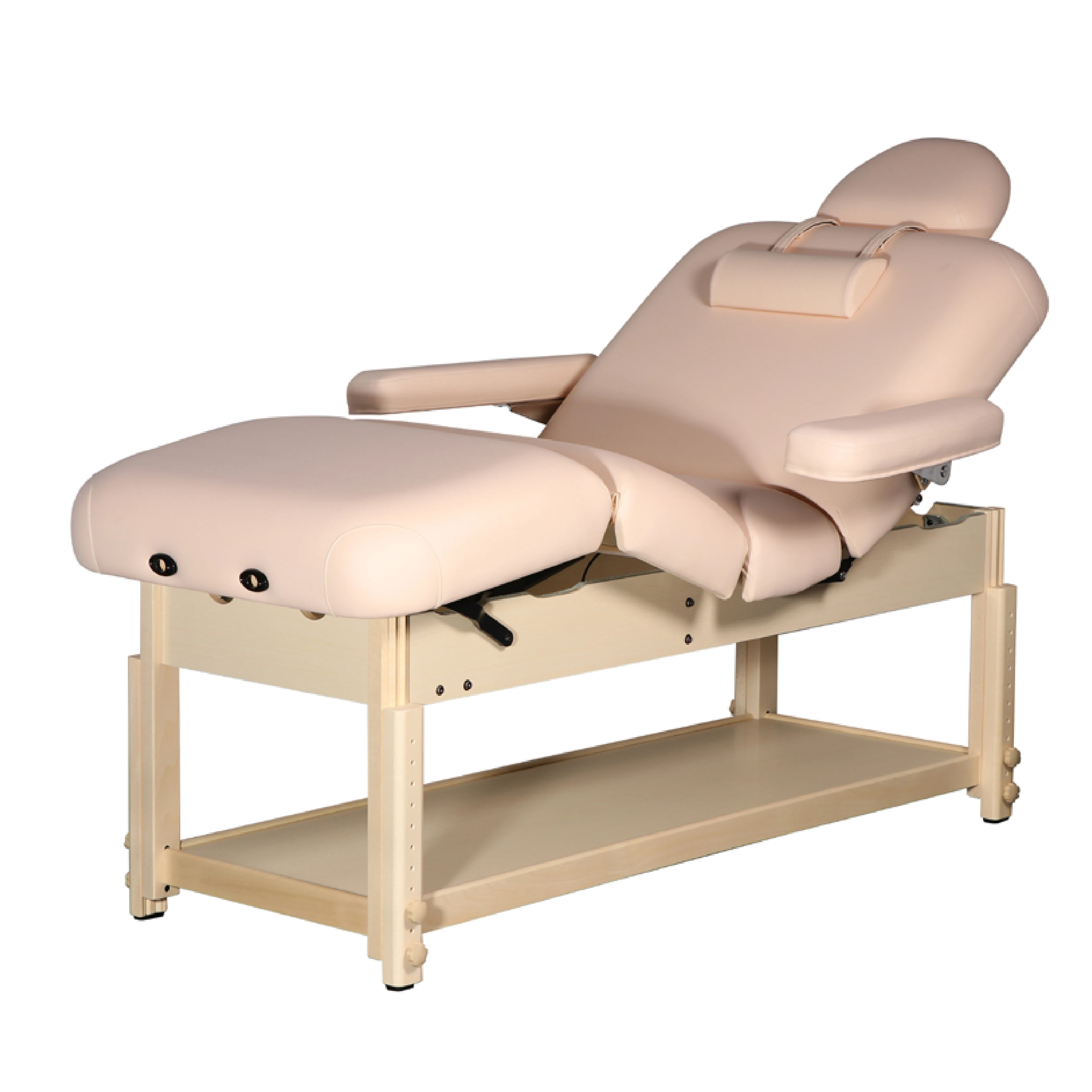 Stationary Wood Massage Table White Cream Facial Bed Beauty Salon Massage Bed with Backrest