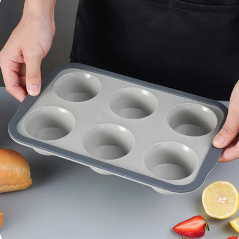 Non-Stick 6 Cup Cupcake Baking Pan Silicone Jumbo Muffin Pan with Metal Reinforced Frame