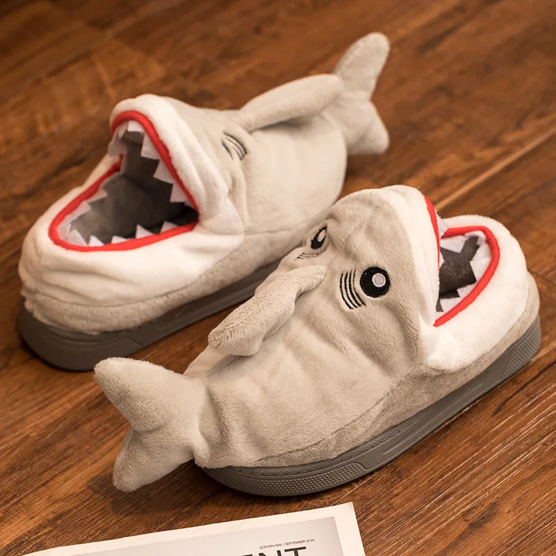 Cute Indoor Bedroom Animal Slides Fur Plush Shark Slippers Stuffed Animal Winter Female Outdoor Slippers