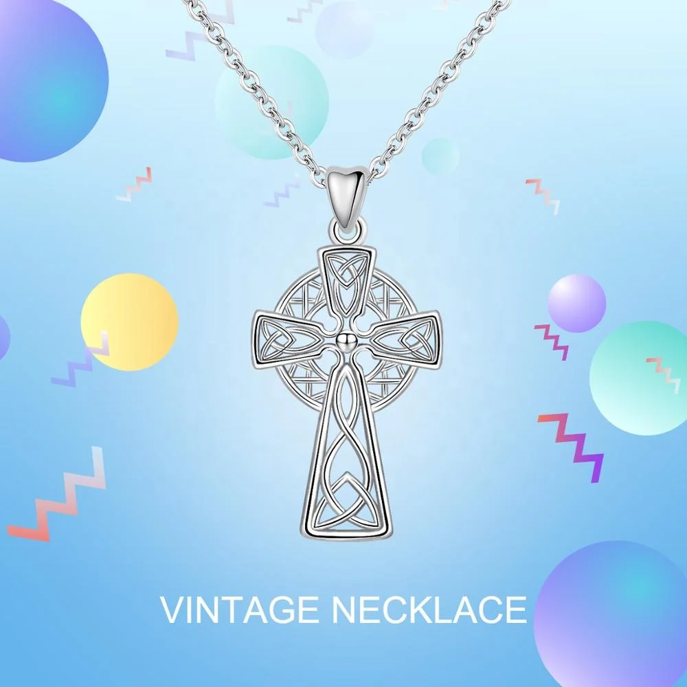 Women 925 Sterling Silver dainty custom small celtic faith jesus cross shape pendant necklace