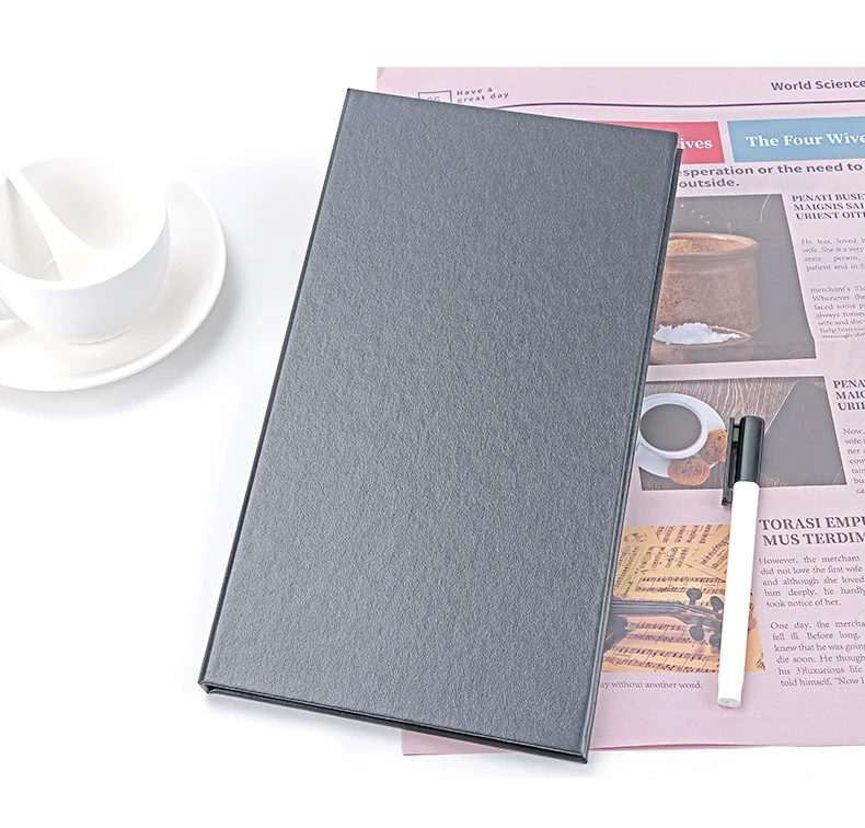 Customized logoPU leather recipe this folding skin shell wine menu insert plate product display plate