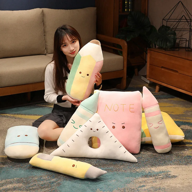cartoon stuffed colorful pencil eraser rubber triangle stationery plush pillow