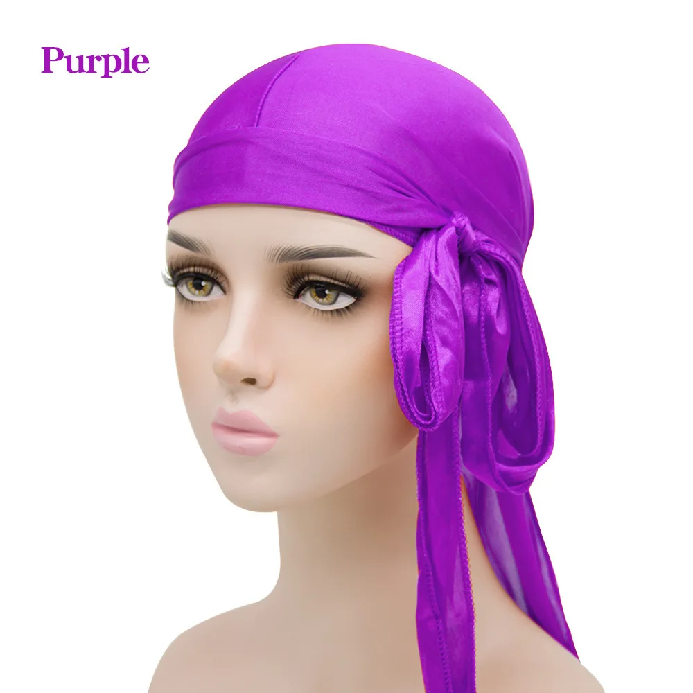 Cheap high quality  silk long tail headscarf halo turban hat for men and women Silk Pirate neutral wind headscarf hat