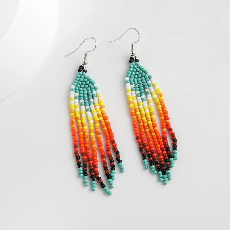 Wholesale Fashion Boho Handmade Glass Beaded Earrings Beach Miyuki Beads Long Tassels Fringe Earrings For Women Jewelry