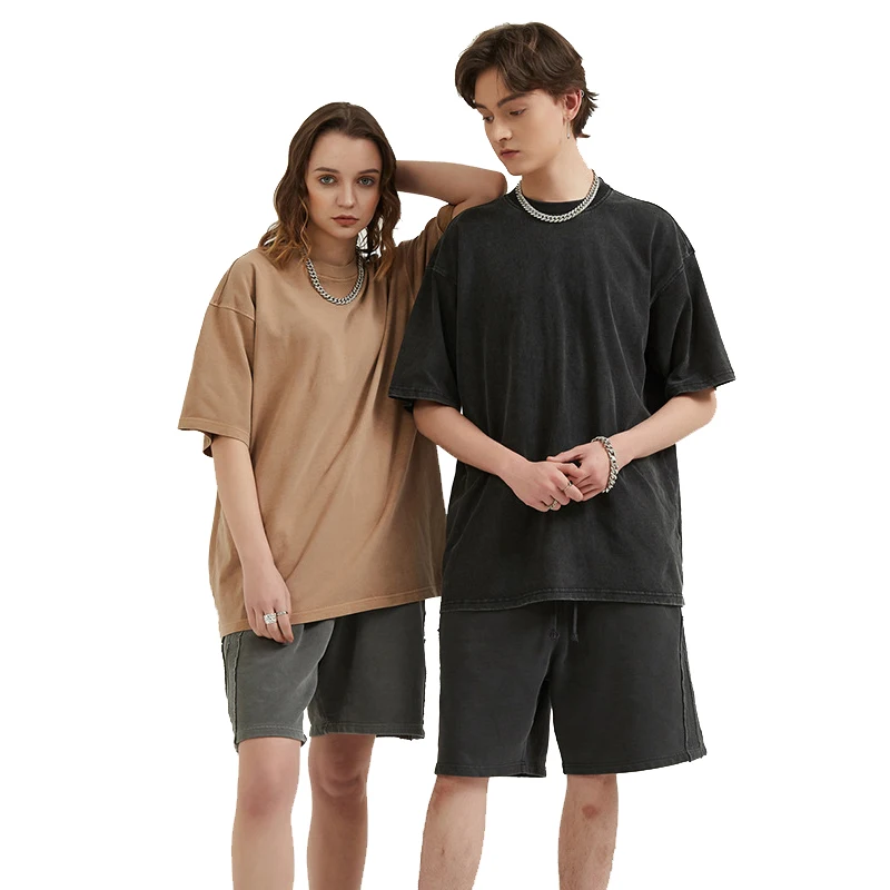 Hot sale blank heavy weight washed fabric t shirt design for unisex stylish