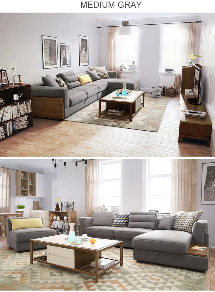 Modern European New L Grey Blue Corne Sectional Sofa Set With Storage Space