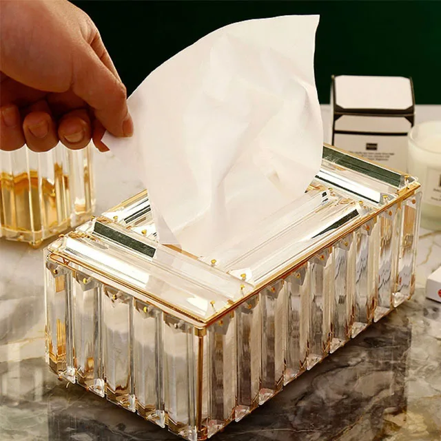 Best-selling new wedding home decoration transparent glass artifact rectangular crystal tissue box