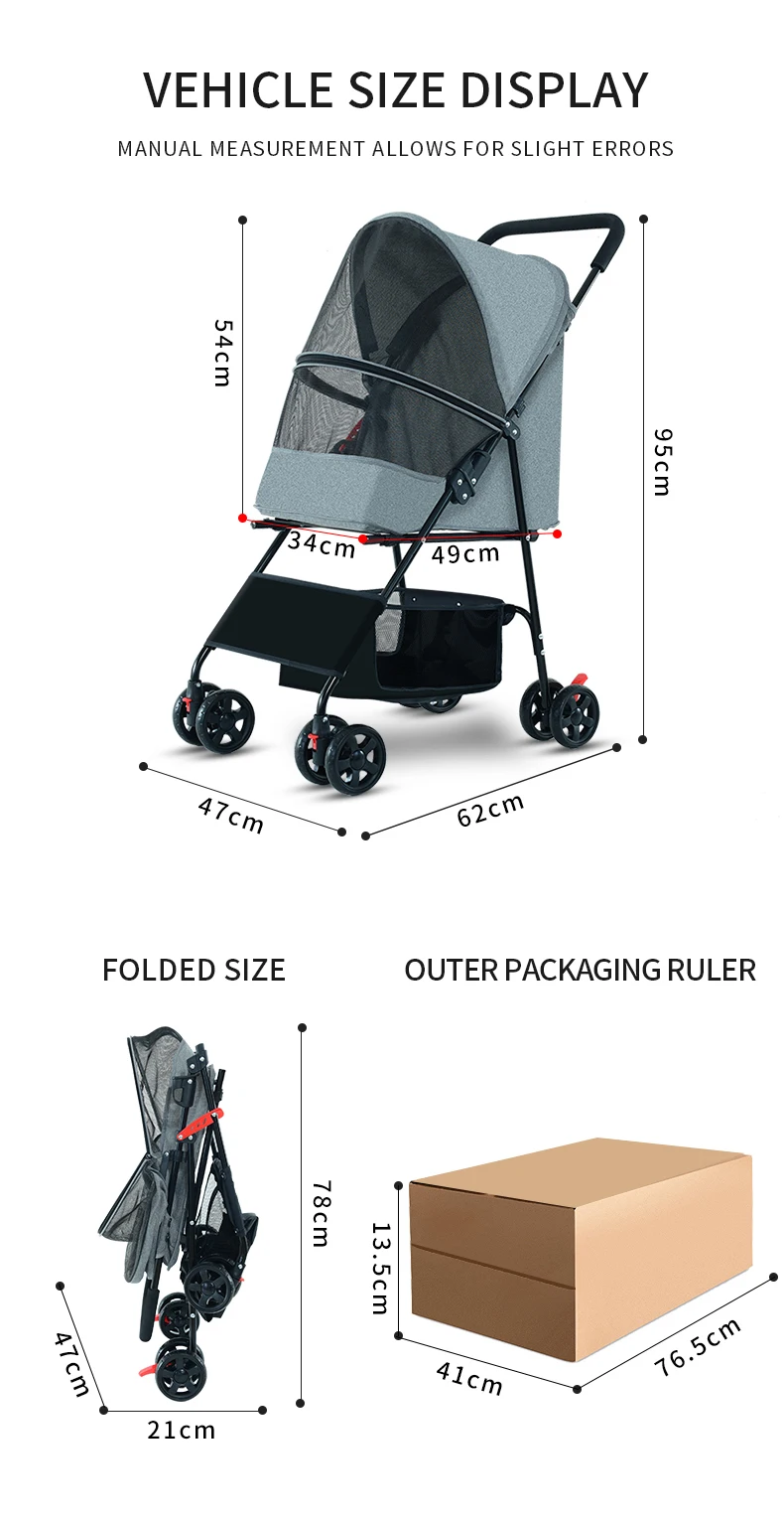 BNDC Pet Stroller Small Dogs with Storage Basket Detachable and Foldable aluminium pet strollerStroller