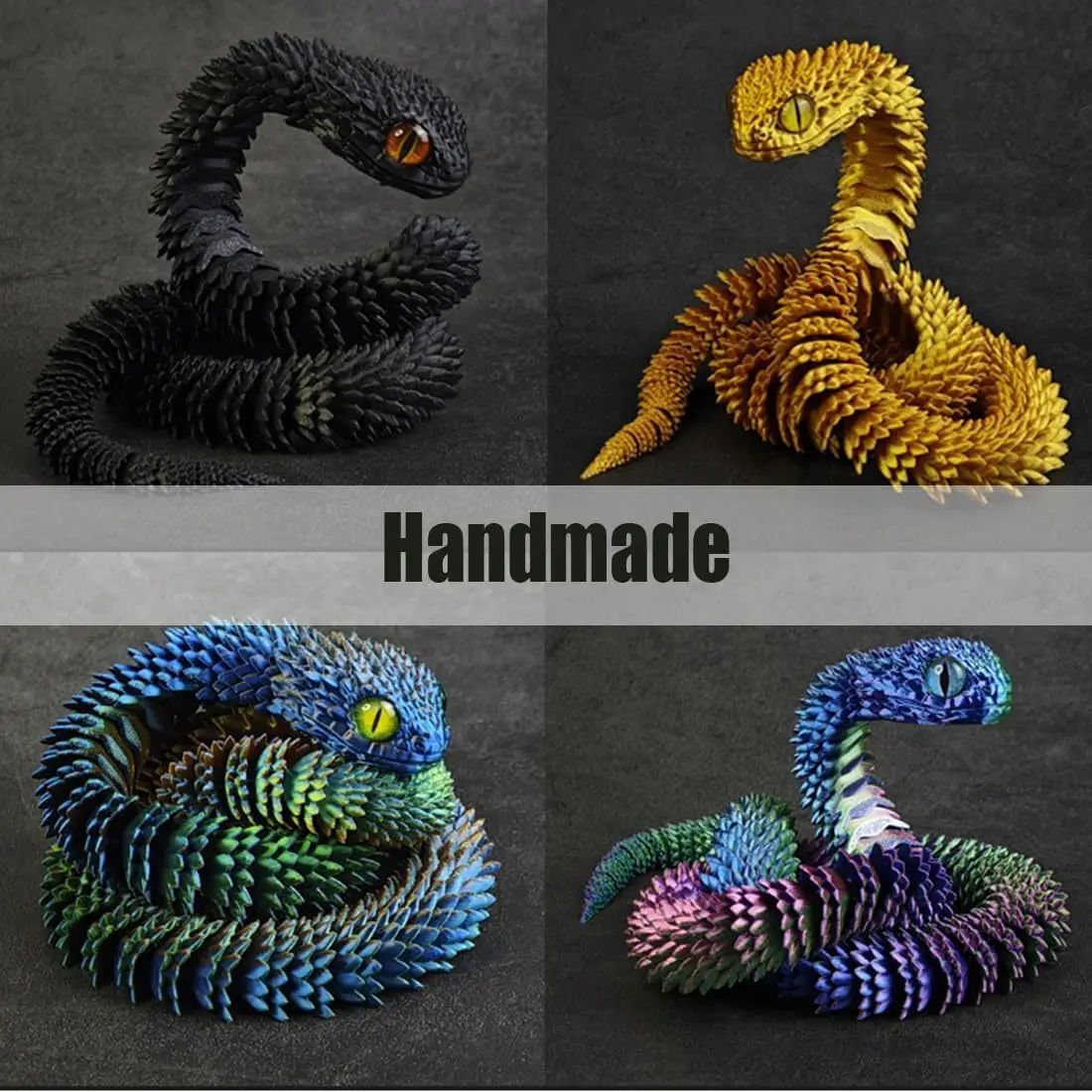 3D Printed Snake Model Viper Snake Figurine Movable Joint Simulation Toys Creative Desktop Car Ornaments Colorful Crafts