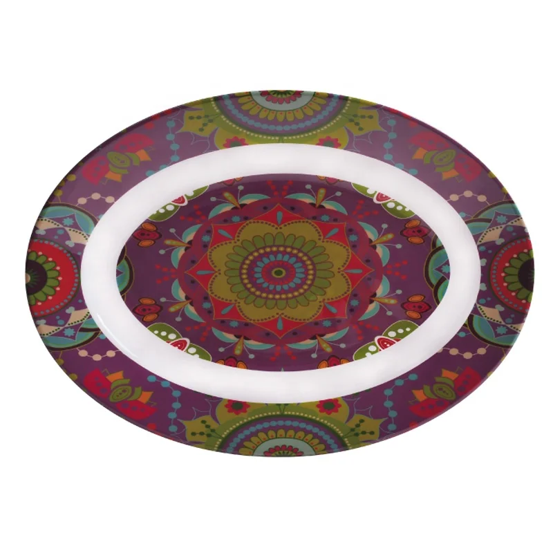 New design colorful melamine oval dinner plates for restaurant dinnerware