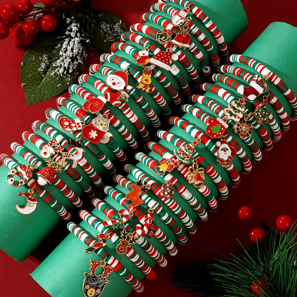 Clarmer new arrived Fashionable Christmas Bracelet Multiple Colorful Fimo DIY Christmas Beaded Bracelet For Adult