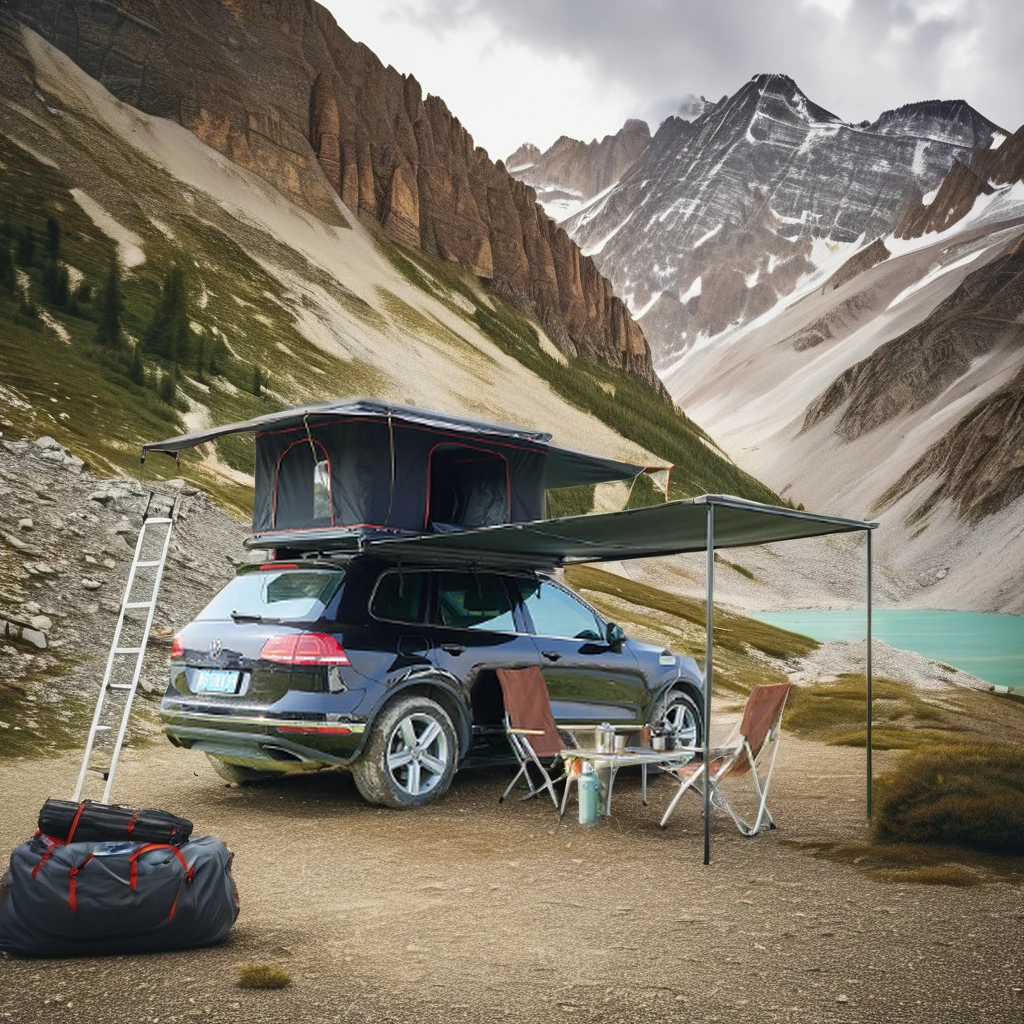 Single-Layer Waterproof Automatic Car Roof Extension Tent Oxford Canvas Material with Aluminum Carbon Fiber Pole for Camping