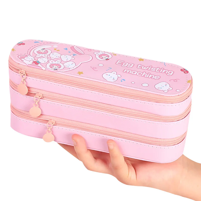 Big Capacity Custom Kids School Girls 3D Stand up Pen Holder Bag Cute Silicone Pencil Case With Animal Face