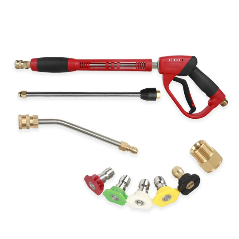 Оптовая продажа 5000psi губка для мытья автомобиля высокого пистолету мойки высокого давления с 1 шт. прямые и изогнутые палочка 5 цветов сопла и медный разъем