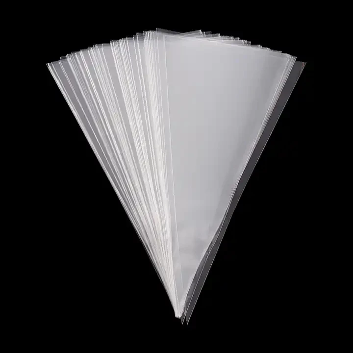 Bopp Transparent Triangle Cone Bags Plastic Cellophane Sweet Popcorn Candy Bags With Coloured Twist Ties For Party