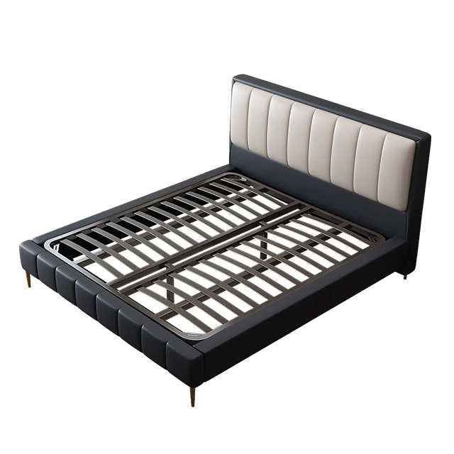 
Nordic cowhide leather bed modern and simple 1.5m double bed master bedroom Italian light luxury ins net red soft package bed 