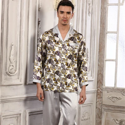 
2019 Silk Pyjamas Mens Satin Pajamas Long Sleeve Sexy Couple Pajamas Set Silk Sleepwear 