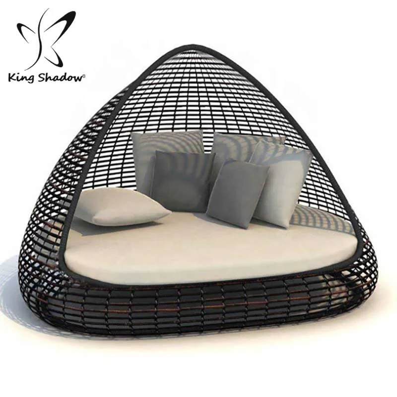 Plastic Garden Rattan Sunbed Furniture Round Day Bed Lounge for Garden Beach Sun Lounger Outdoor Furniture Plastic + Metal 1sets