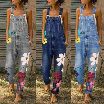 2020 Fashion Denim Jeans Sleeveless Jumpsuit Overalls Casual Trousers Women Suspender Pants