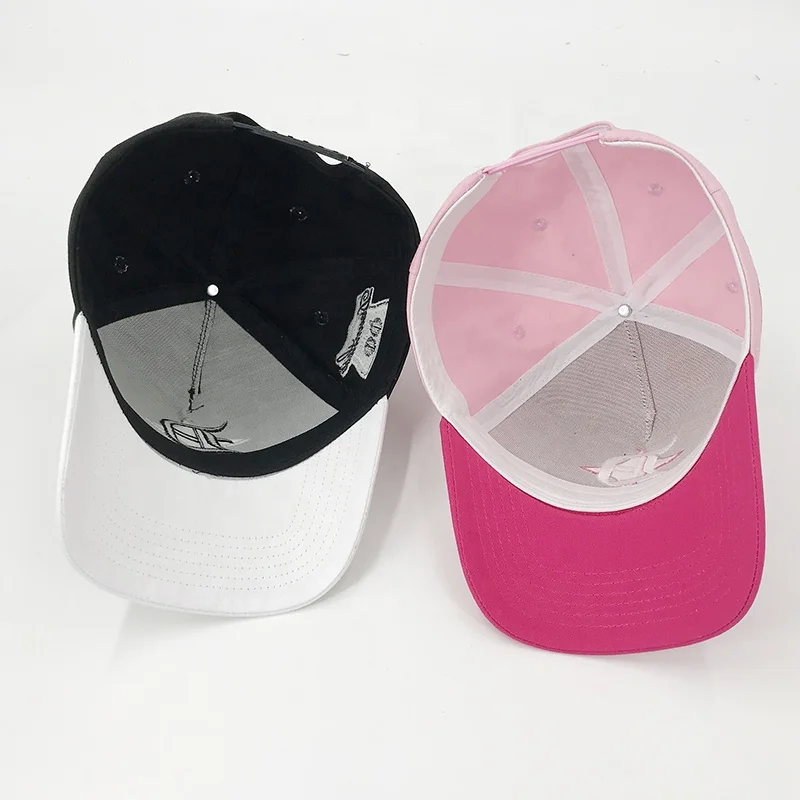 Custom 100% Cotton Embroidery Snap Back Crown Outdoor Pink Fitted Cap 3D Embroidered Logo 2 Tone Sport hat Baseball Cap For Men