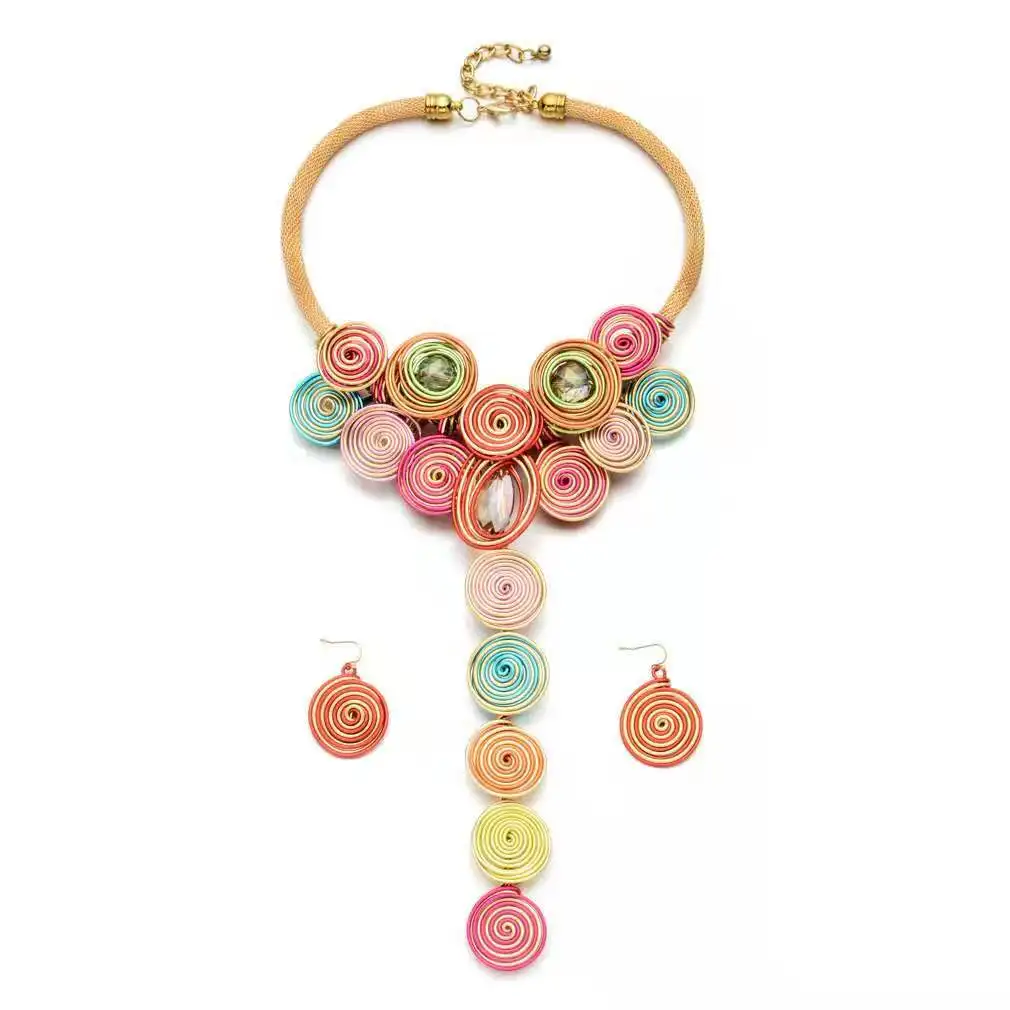 
Factory direct sales explosives handmade handmade South African tribal customs Tassel exaggerated color twisted flower necklace 