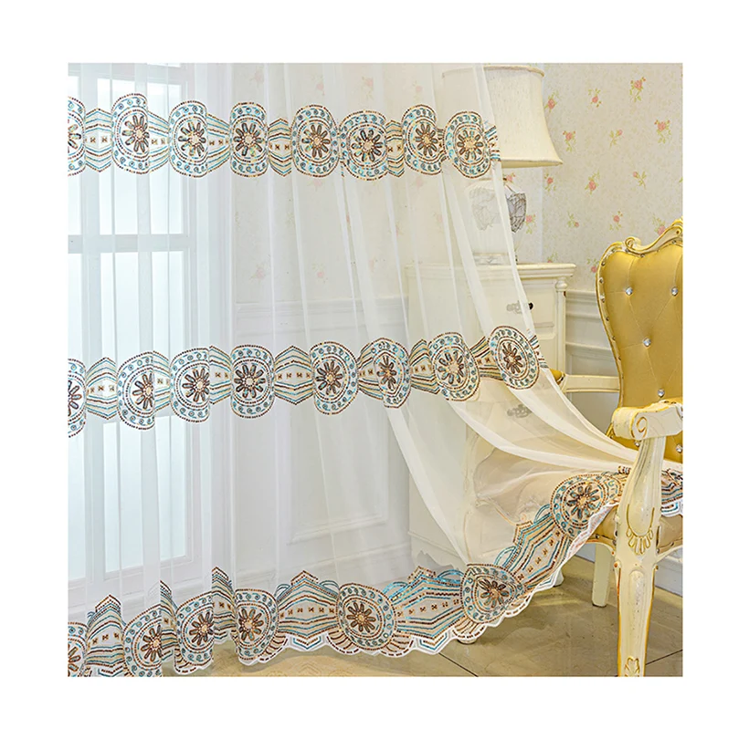 Wholesale home door Bedroom Sequin embroidery white sheer curtains for the living room
