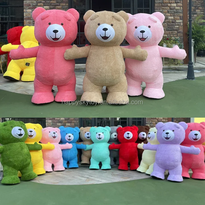 China Manufacturer Animal Adult Inflatable Teddy Bear Costume Yellow Cosplay Mascot Costume For Party