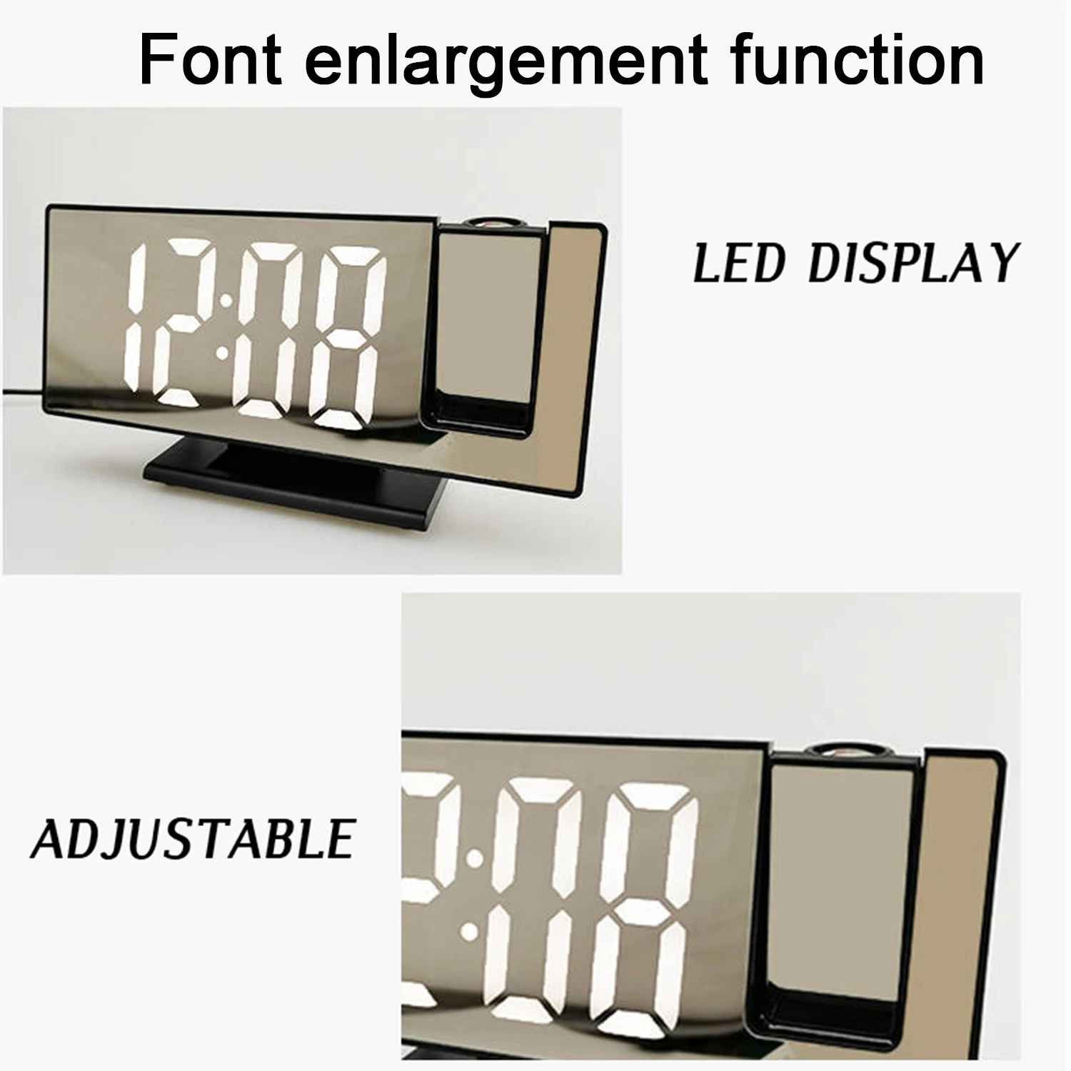 180 AdjustableTemperature Humidity Auto Brightness Bedroom Snooze Desk Dual Smart LED Radio Digital Projection Alarm Clock