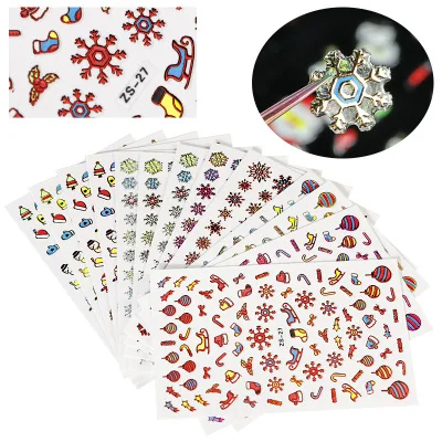 Professional custom 3D color white snowflake snowman nails christmas nail art sticker