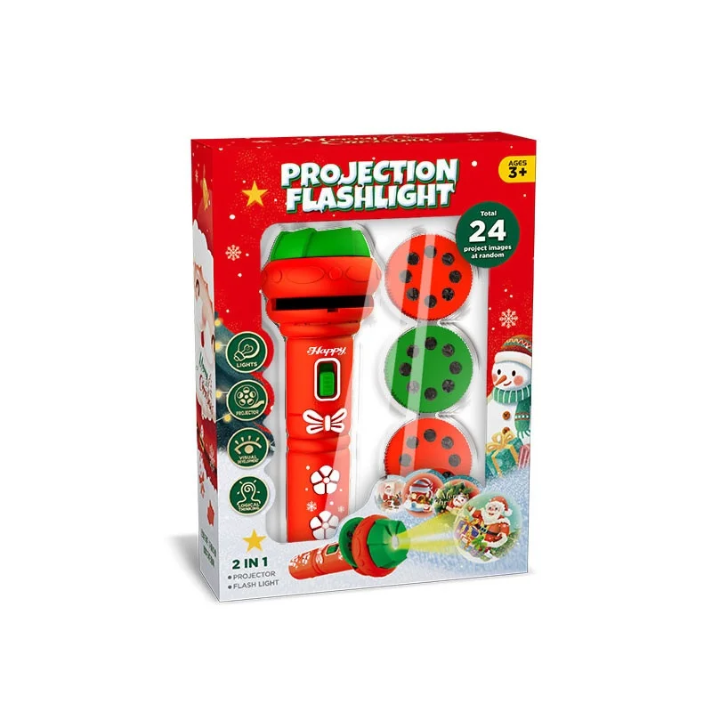 Unisex Christmas Gift Educational Toy Plastic Santa Claus Luminous Pattern Projection Flashlight for Ages 5 to 7 Years
