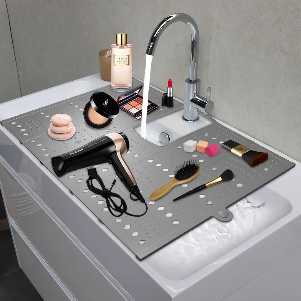 Roll Up Sink Bathroom Organizer Counter Space Silicone Bathroom Sink Top Cover Makeup cleaning mat