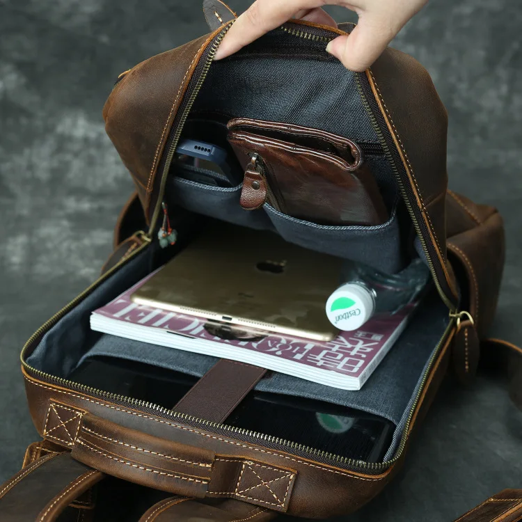 Andong Shoulder Bag Backpacks for Men Genuine Cowhide Travel Backpack Retro Crazy Horse Leather School Bag European Fashion