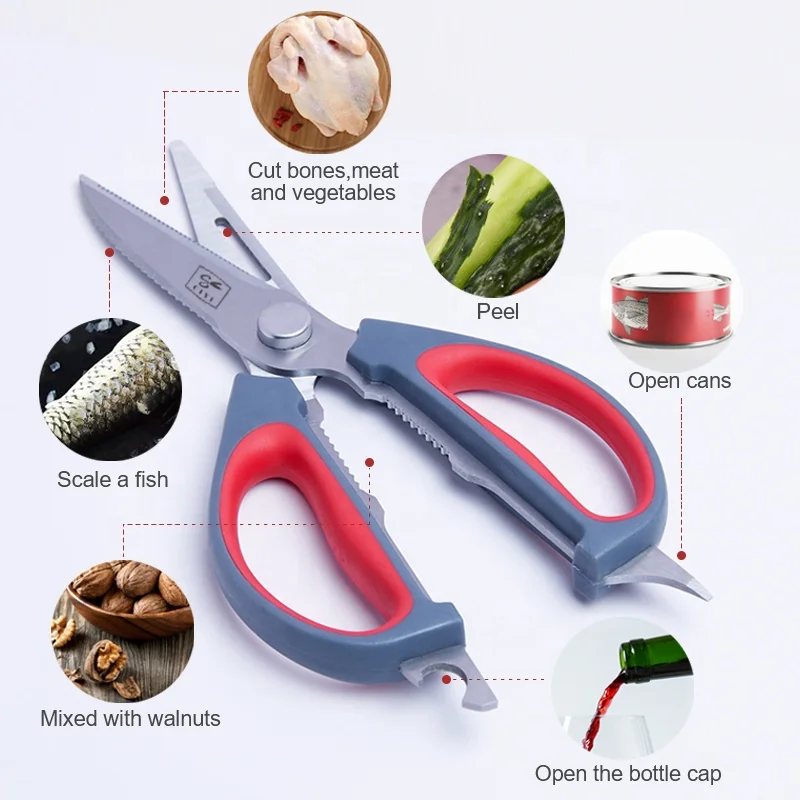 Hot sale Multi functional Chicken bone stainless steel kitchen scissors with Bottle Opener