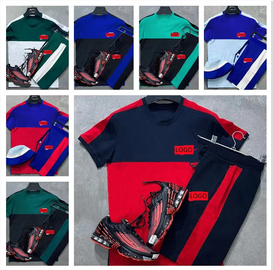Custom LOGO Blank Men Tracksuits Two Piece Set T-shirt Summer Sweatsuit Outfits Plus Size