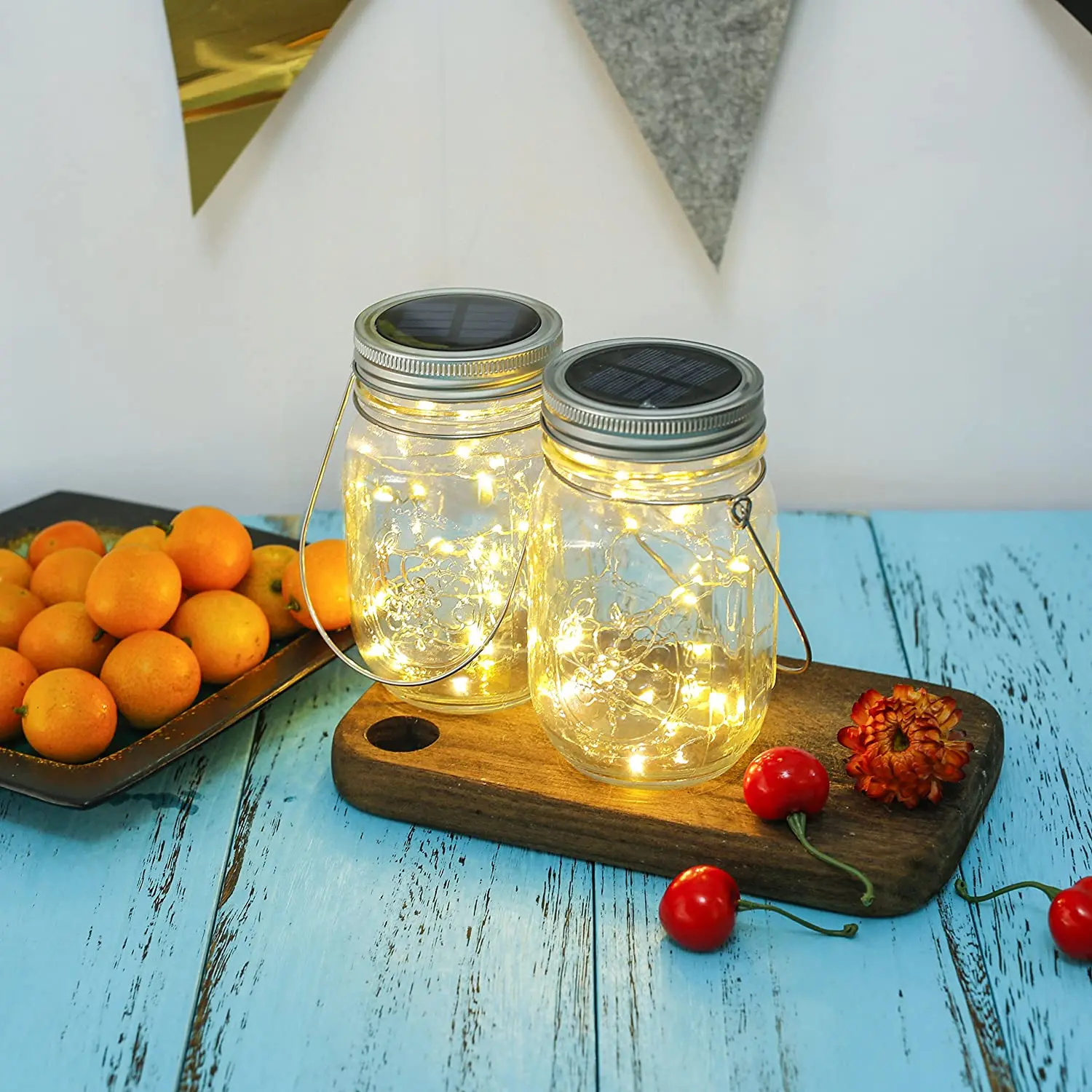 Energy Saving Rechargeable Solar Powered Lid Mason Glass Jar 2m 20LED Copper Wire String Light With Handle