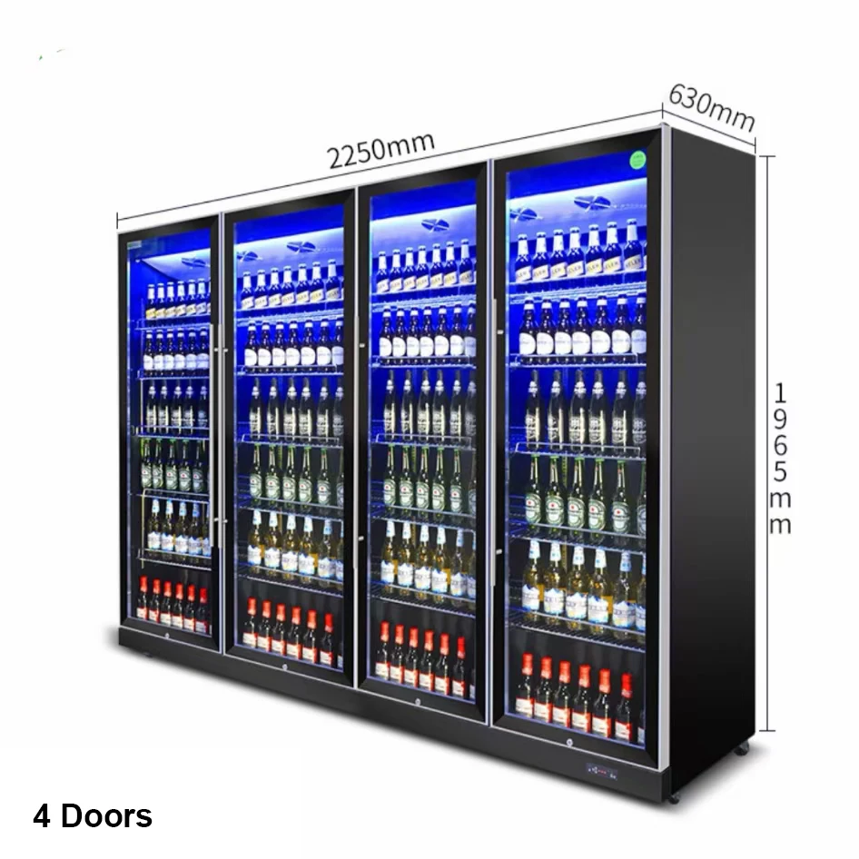 Upright 3 door glass door Air cooling beer display chiller beverage fridge drink cooler for supermarket bar