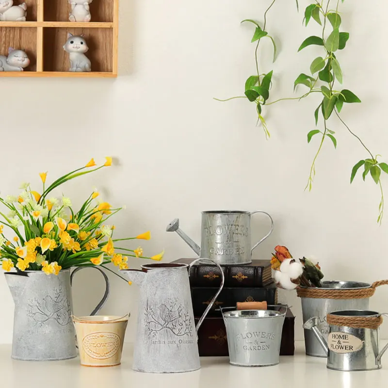 Creative retro old style wrought iron flower bucket garden supplies flower pot garden accessories mini bucket indoor plants pot