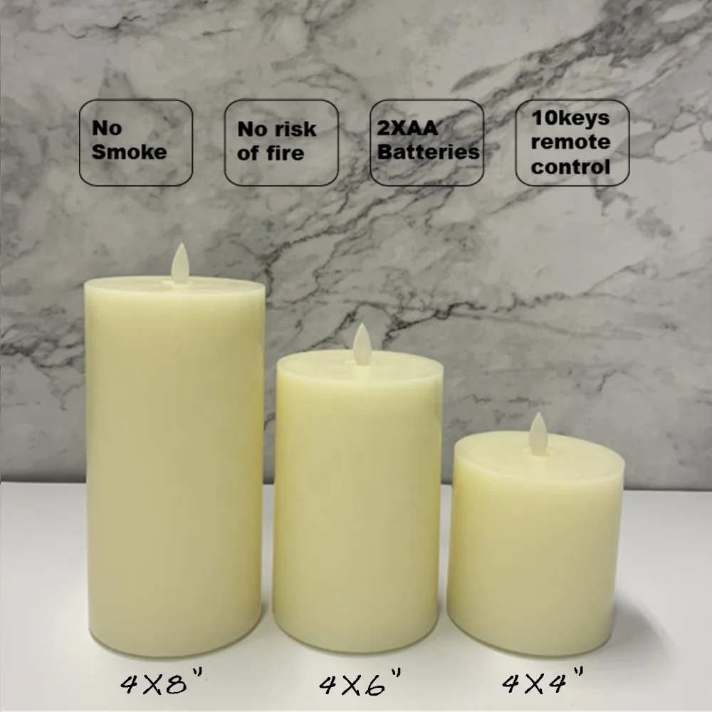 Оптовая и розничная продажа с завода, движущийся фитиль d10cm, набор из 3 светодиодных свечей