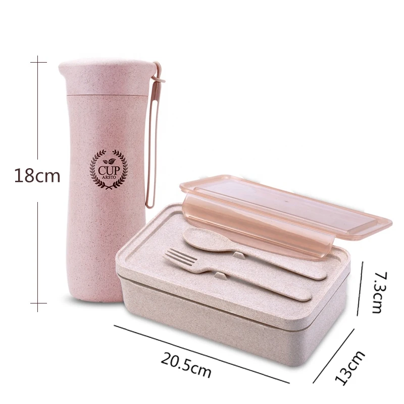 HaiXin Eco Friendly Wheat Straw Bento Lunch Box Container Takeaway Water Bottle Lunch Box Set with Bag