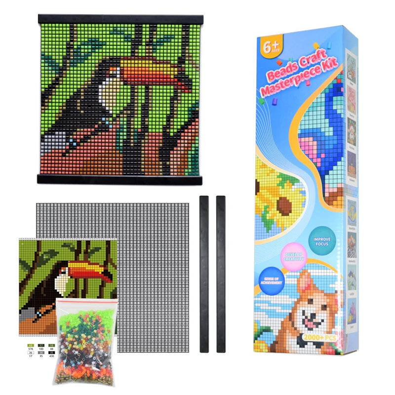 HAMA beads creativity canvas Toucans Pattern Multi colors No-Iron Fuse Bead Craft Masterpiece Kit for Kids and Adult