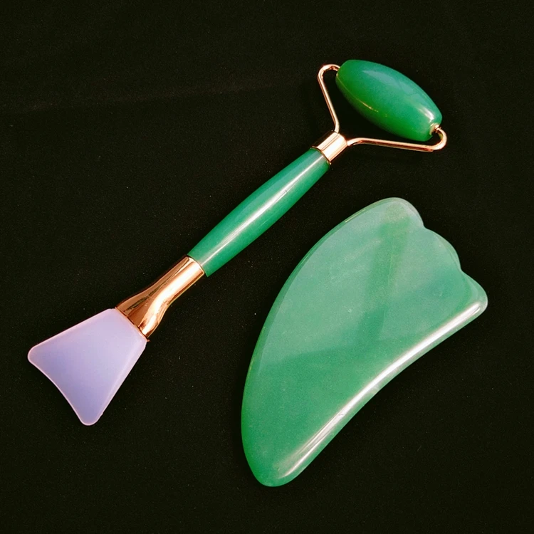 DIY Wholesale Black Gouache Face Massage Face Massage With Roller Rose quartz Jade Roller