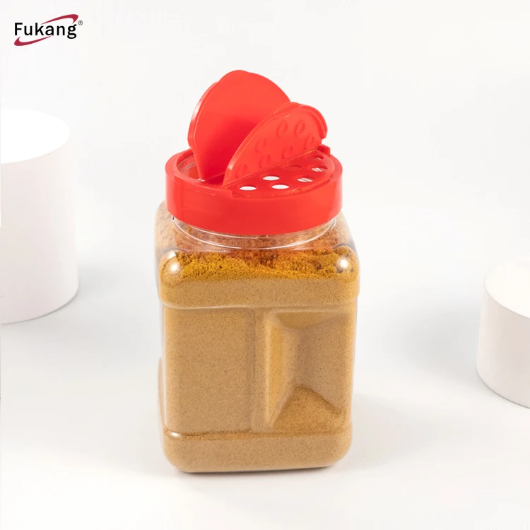 plastic food container16 oz. Clear PET Plastic Square Pinch Grip Jar 500 ml spice seasoning container