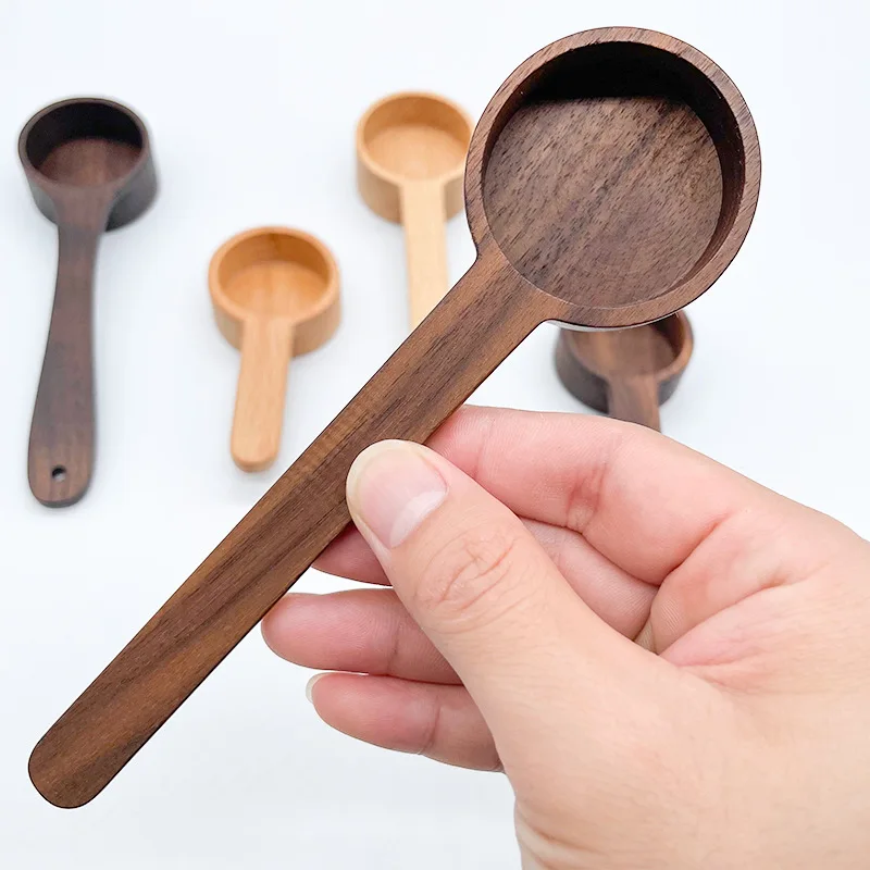 Custom Wholesale Walnut Wood Measuring Spoon Short Handle Wooden Coffee Spice Seasoning Spoons