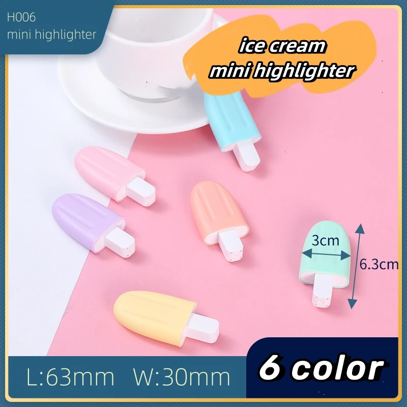 Natural color 6 colors highlighter pen highlighter marker cute Ice cream mini highlighter pen