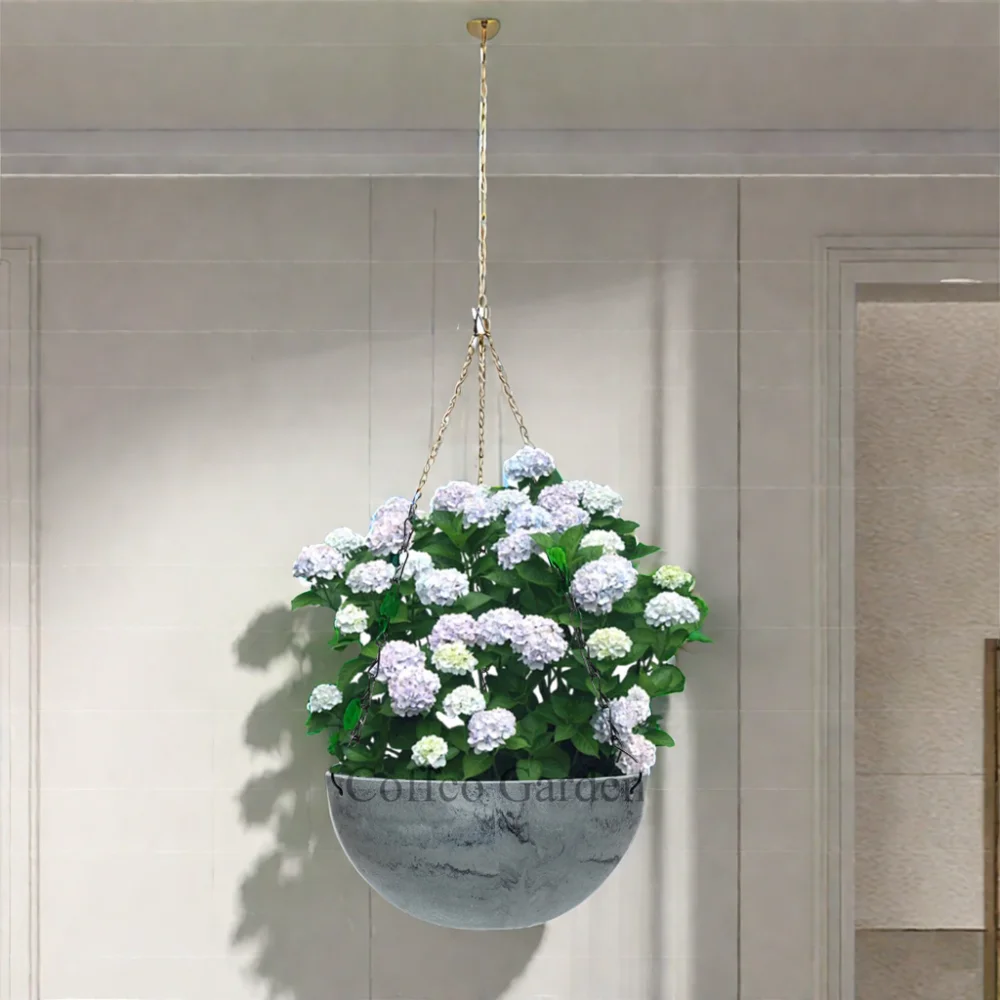 Coffco 10-inch Stone Hanging Basket Planter Vase Large Artificial Stone  Effect Garden Wall Flower Pots Floor Plant Flowers