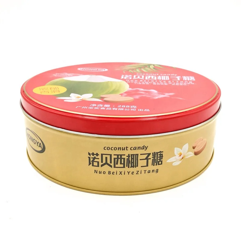 Традиционная круглая Кокосовая конфета, металлическая жестяная коробка