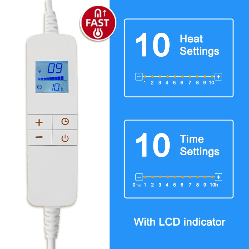 High end design electric blanket 10 heat auto off function heated warm blanket for winter