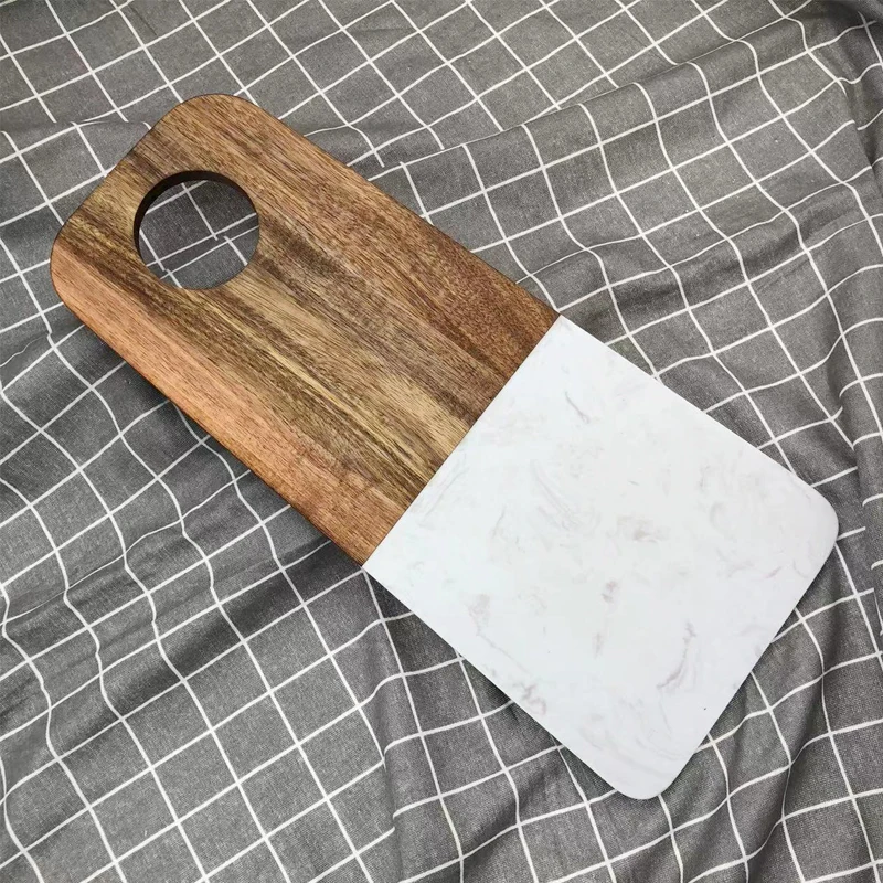 Acacia Wood Borad Cutting Cheese Boards Set Eco Friendly Sushi Dessert Cheese Serving White Marble Wooden-Board